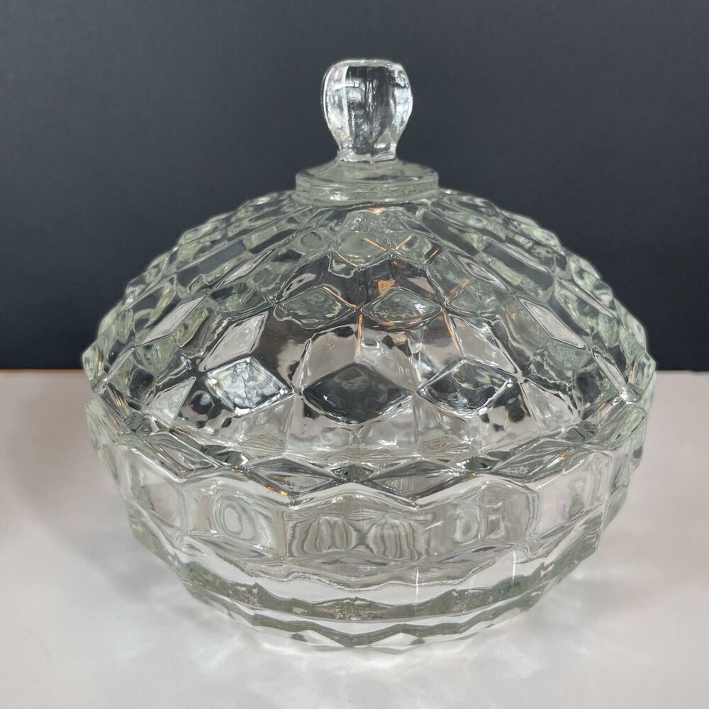 FOSTORIA AMERICAN CANDY DISH GLASS Crystal Lid Vintage Home Decor Gift - Picture 2 of 12
